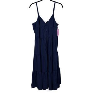 Riley & Rae Midi Tiered Dress Navy Blue - Size 14